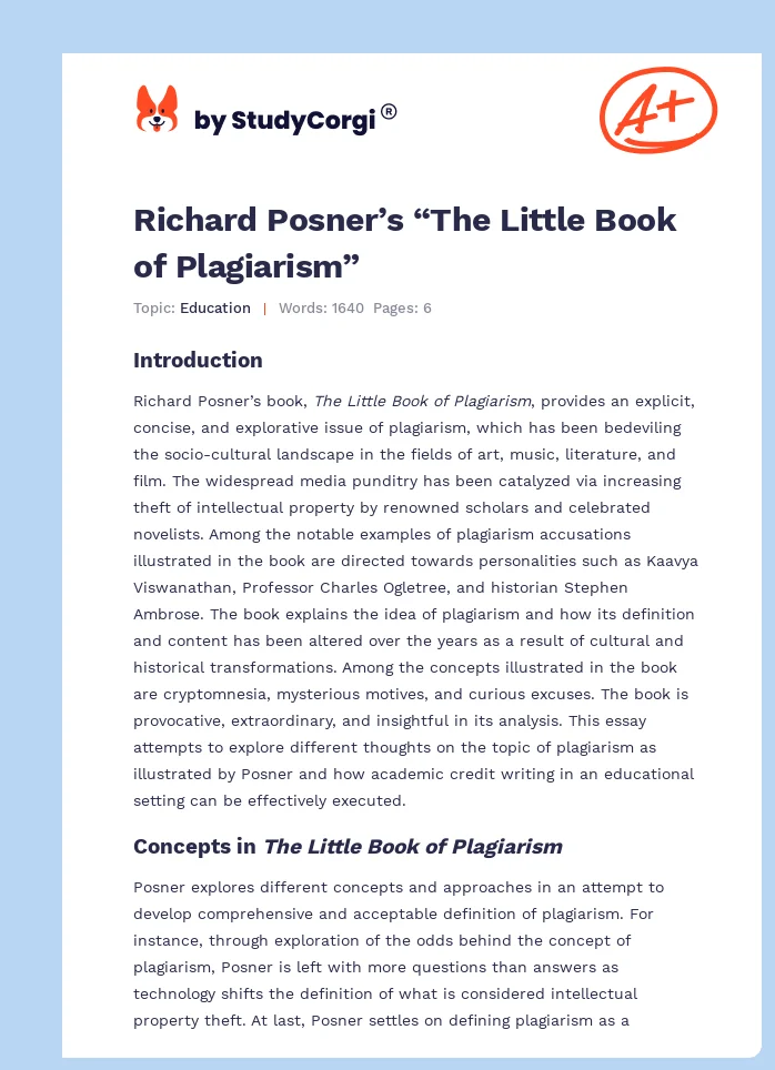 Richard Posner’s “The Little Book of Plagiarism”. Page 1