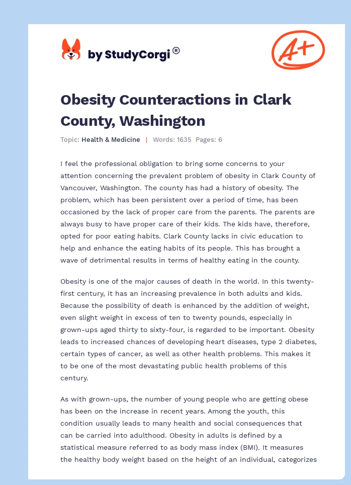 Obesity Counteractions in Clark County, Washington. Page 1