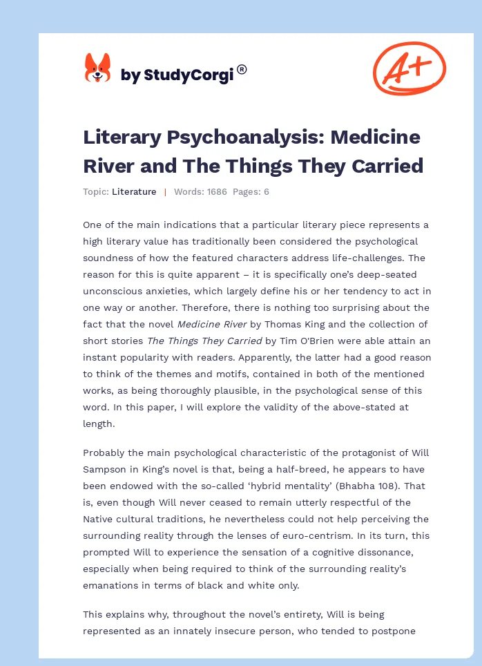 Literary Psychoanalysis: Medicine River and The Things They Carried. Page 1
