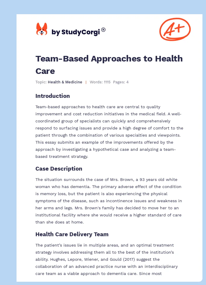 Team-Based Approaches to Health Care. Page 1