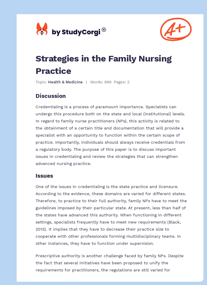 Strategies in the Family Nursing Practice. Page 1