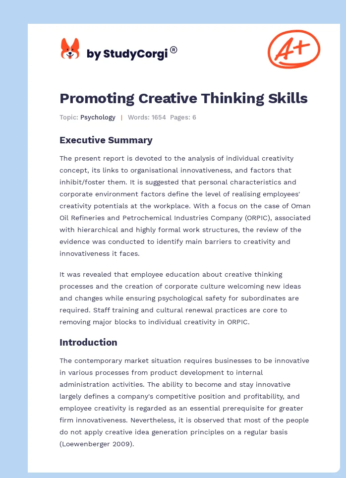Promoting Creative Thinking Skills. Page 1