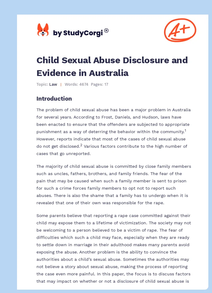 Child Sexual Abuse Disclosure and Evidence in Australia. Page 1