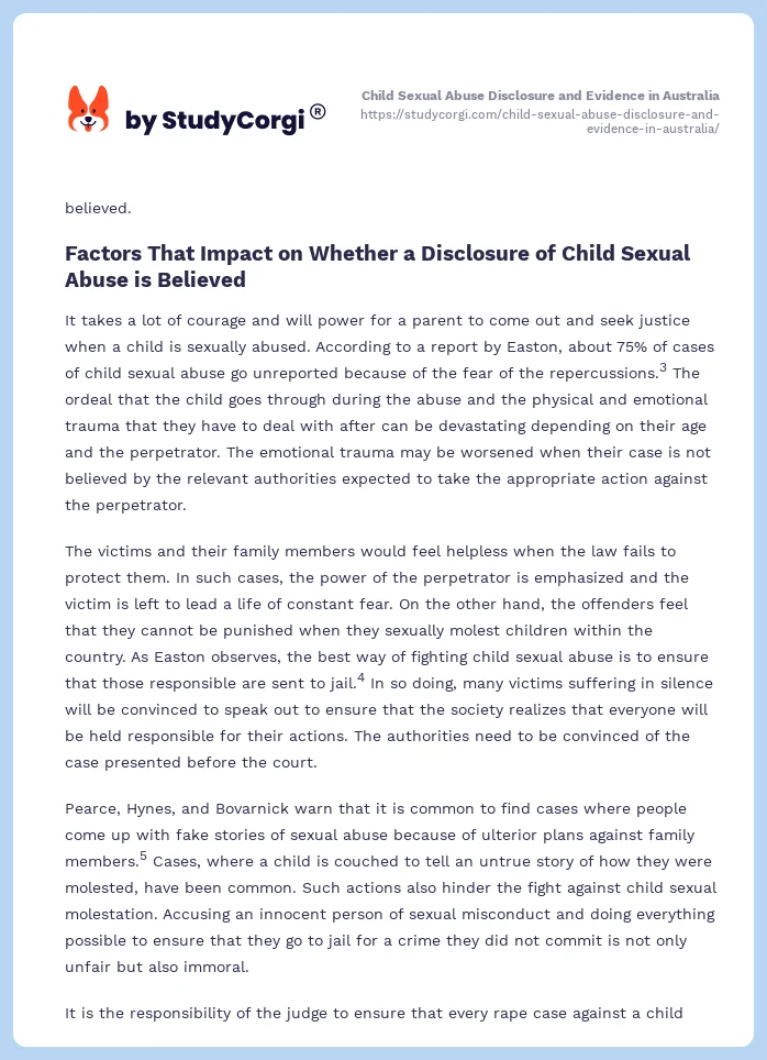 Child Sexual Abuse Disclosure and Evidence in Australia. Page 2