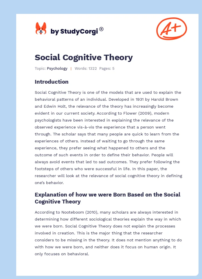 Social Cognitive Theory. Page 1