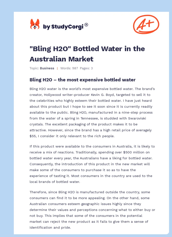 "Bling H2O" Bottled Water in the Australian Market. Page 1