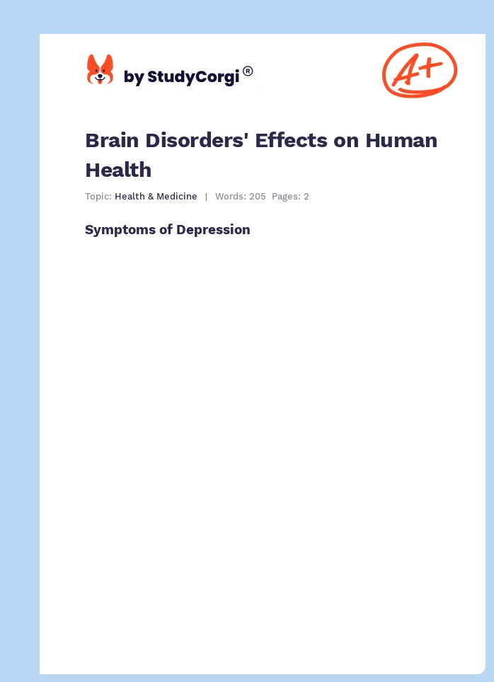 Brain Disorders' Effects on Human Health. Page 1