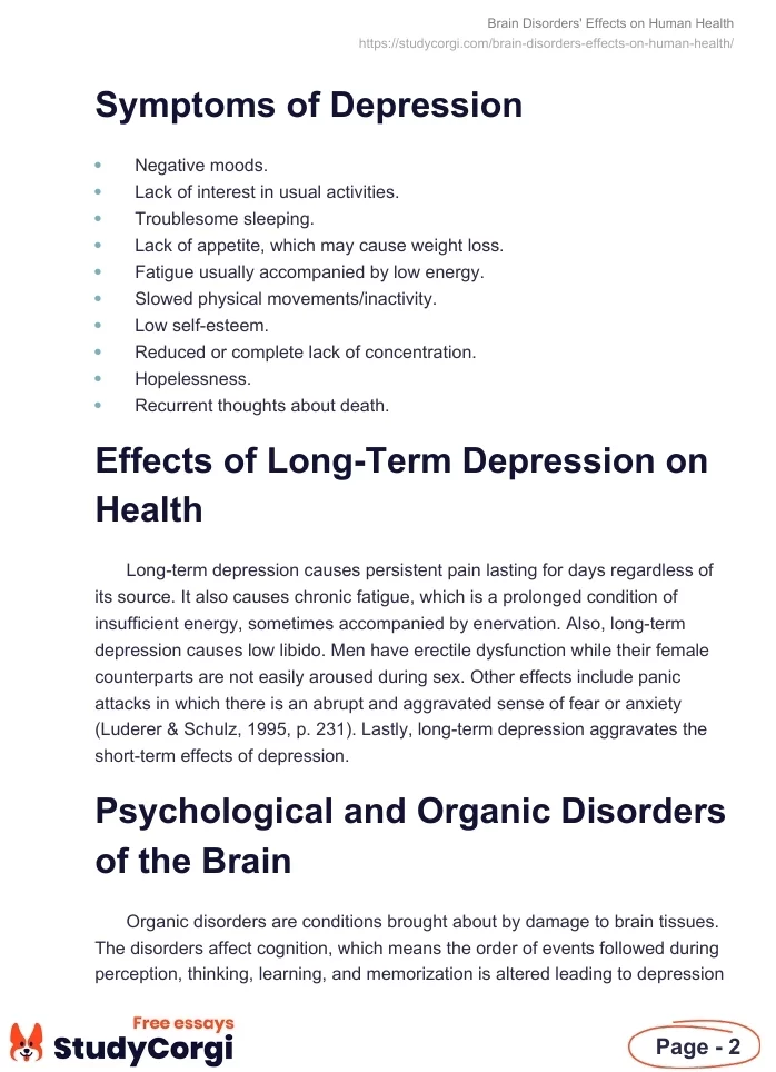 Brain Disorders' Effects on Human Health. Page 2