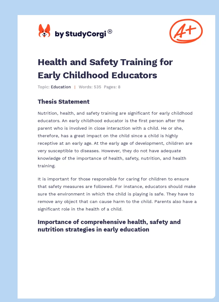 Health and Safety Training for Early Childhood Educators. Page 1