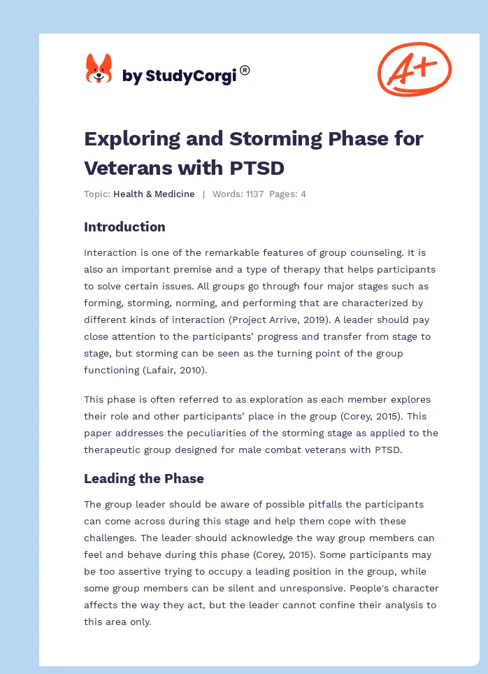 Exploring and Storming Phase for Veterans with PTSD. Page 1