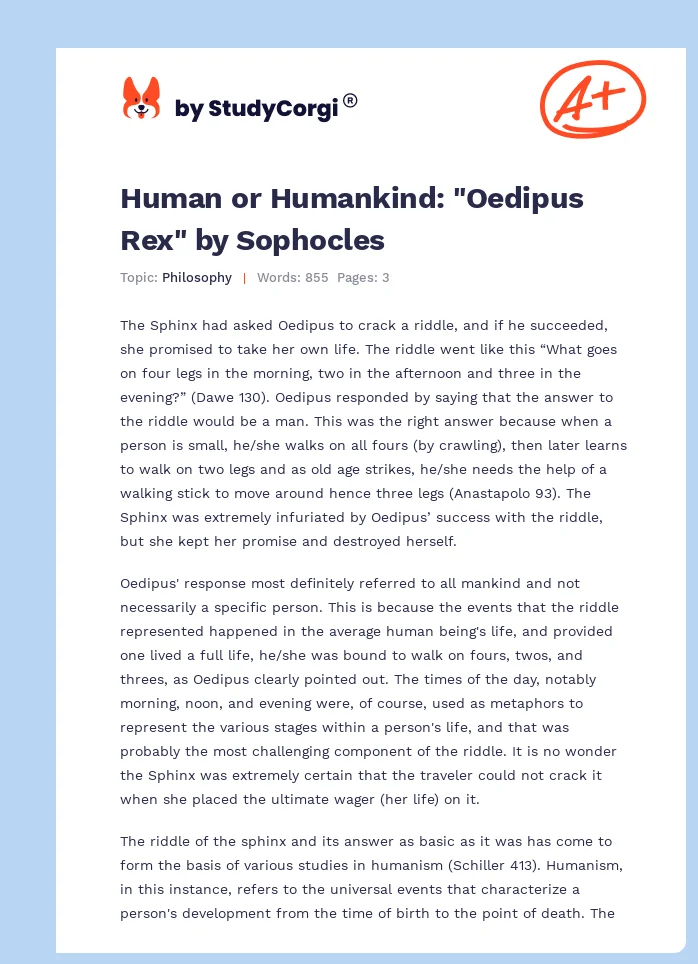 Human or Humankind: "Oedipus Rex" by Sophocles. Page 1