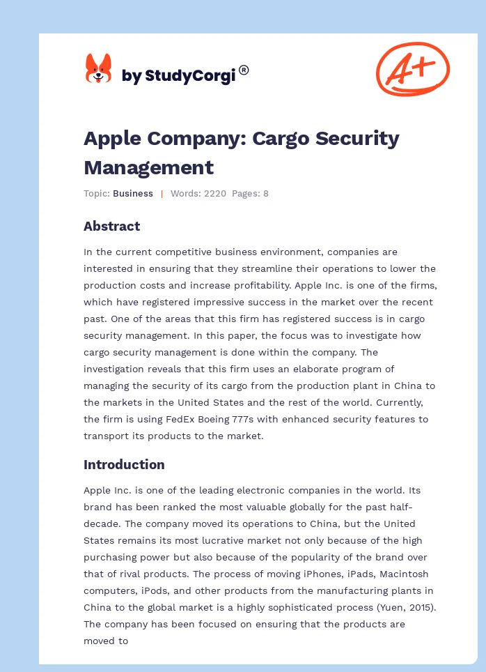 Apple Company: Cargo Security Management. Page 1