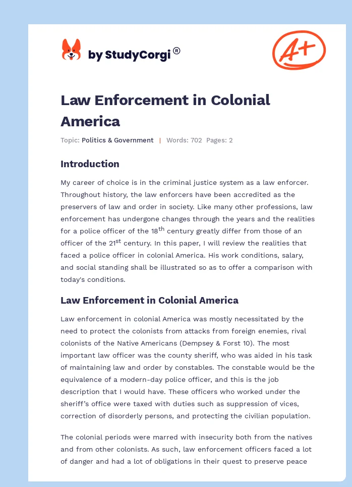 Law Enforcement in Colonial America. Page 1