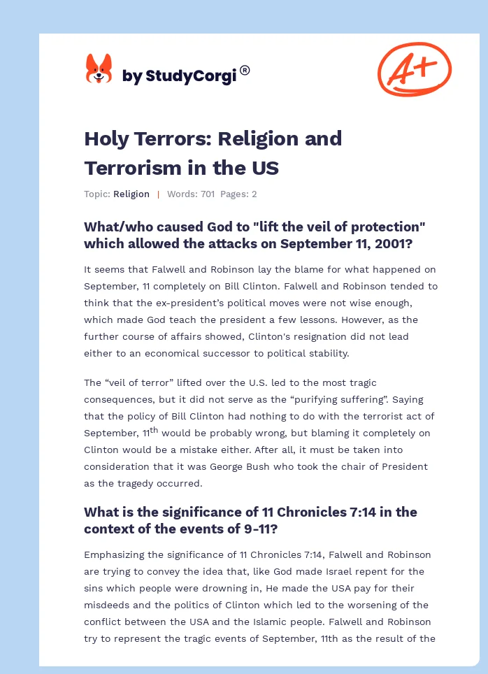 Holy Terrors: Religion and Terrorism in the US. Page 1