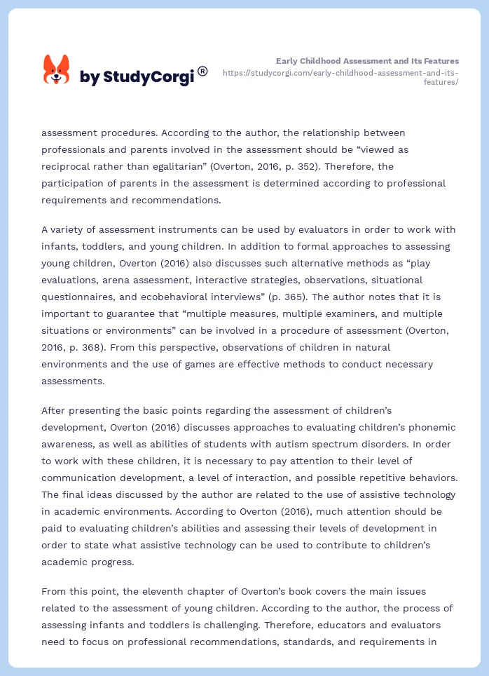 Early Childhood Assessment and Its Features. Page 2