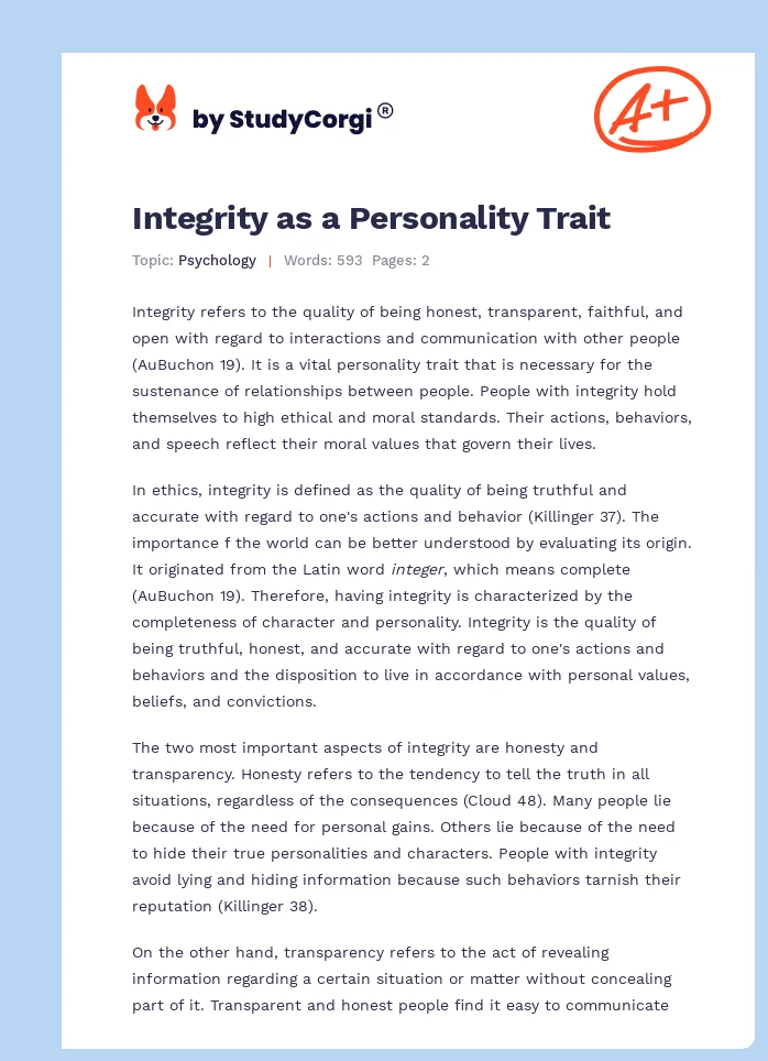 Integrity as a Personality Trait. Page 1