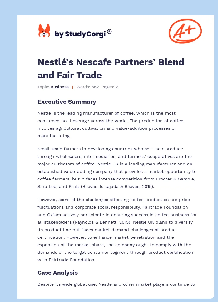Nestlé’s Nescafe Partners’ Blend and Fair Trade. Page 1
