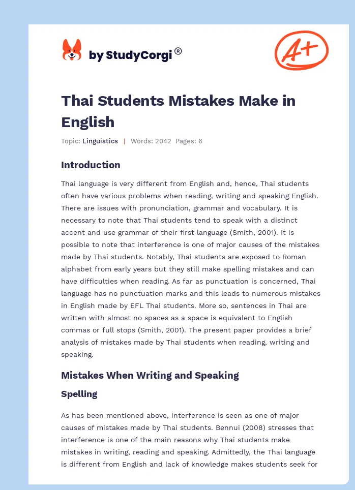 Thai Students Mistakes Make in English. Page 1