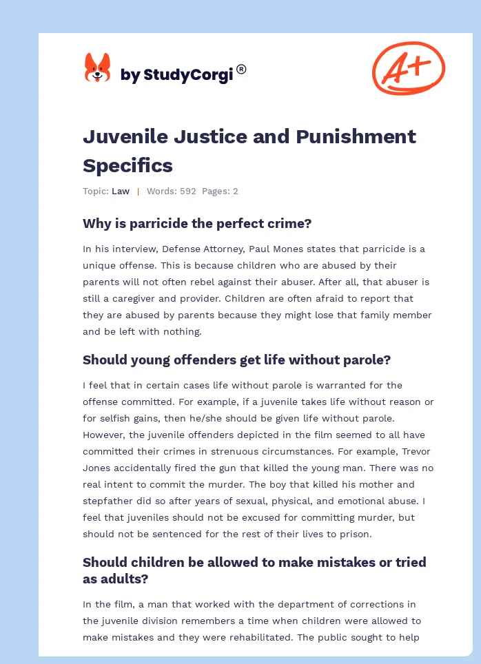 Juvenile Justice and Punishment Specifics. Page 1
