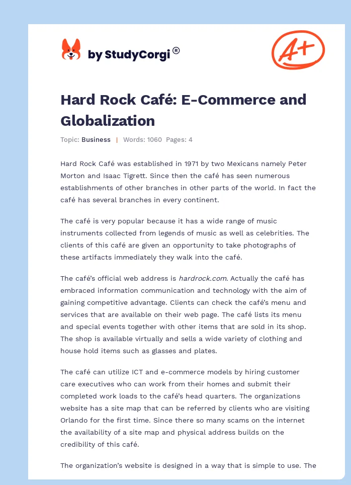 Hard Rock Café: E-Commerce and Globalization. Page 1