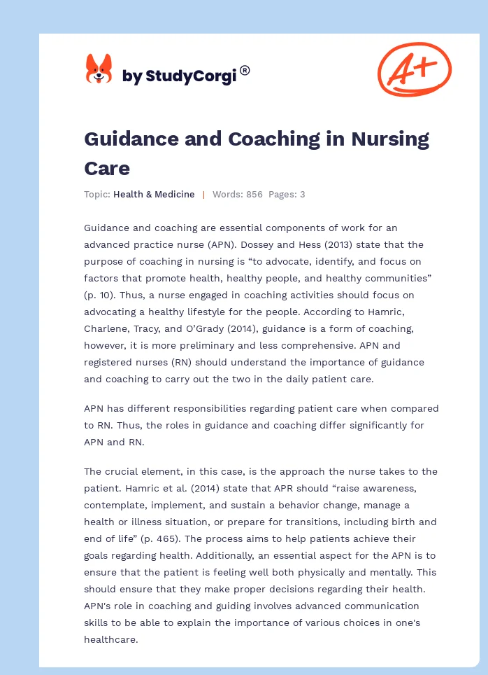 Guidance and Coaching in Nursing Care. Page 1
