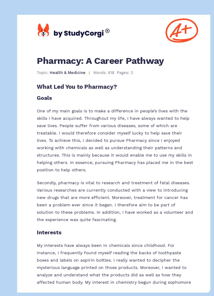 Pharmacy: A Career Pathway. Page 1