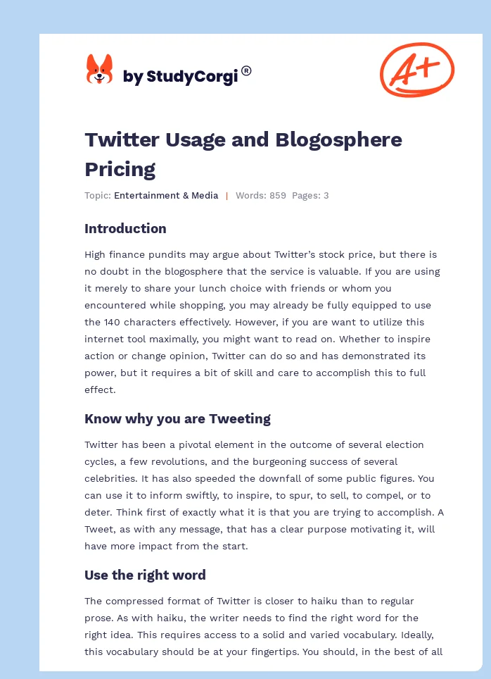 Twitter Usage and Blogosphere Pricing. Page 1