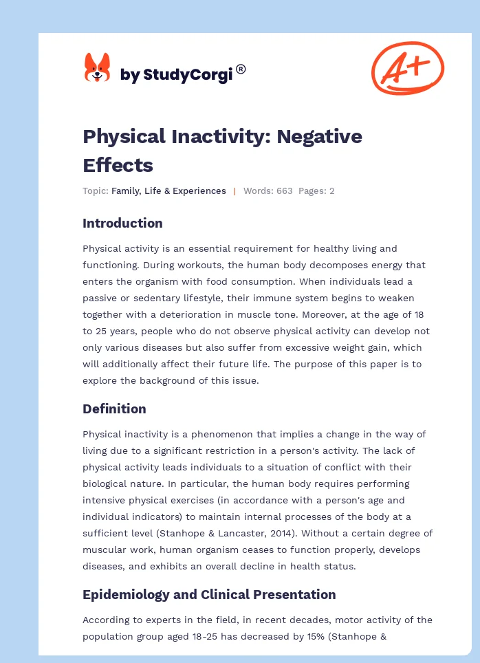 Physical Inactivity: Negative Effects. Page 1