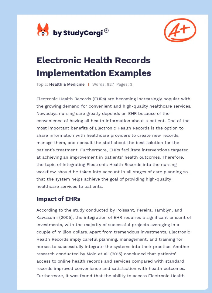 Electronic Health Records Implementation Examples. Page 1