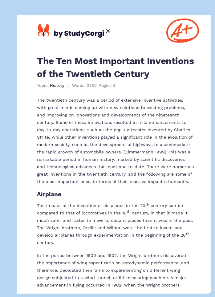 The Ten Most Important Inventions of the Twentieth Century. Page 1