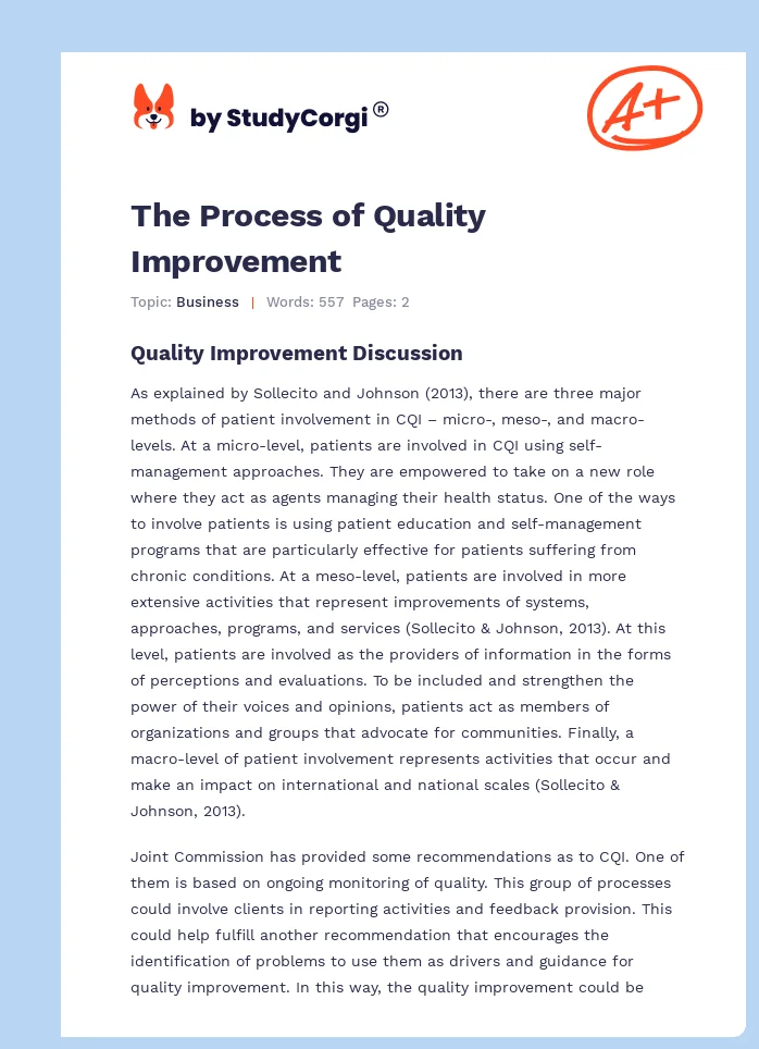The Process of Quality Improvement. Page 1