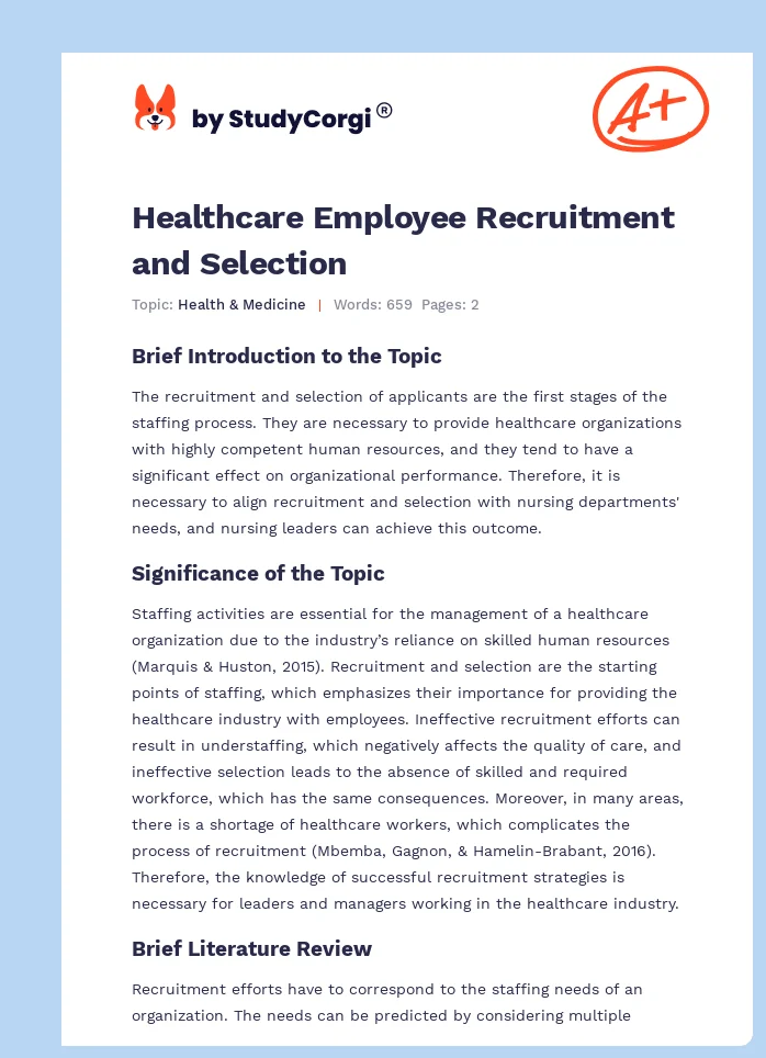 Healthcare Employee Recruitment and Selection. Page 1