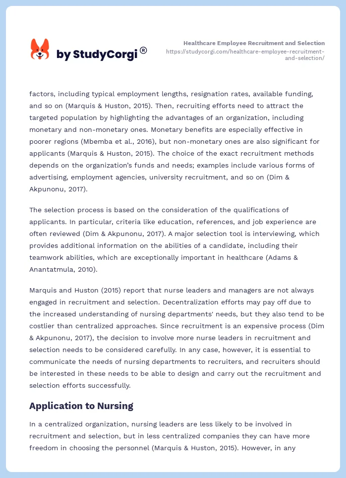 Healthcare Employee Recruitment and Selection. Page 2