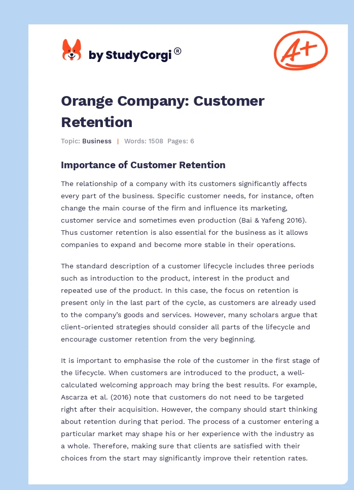 Orange Company: Customer Retention. Page 1
