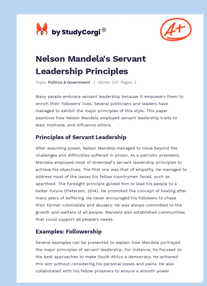Nelson Mandela's Servant Leadership Principles. Page 1