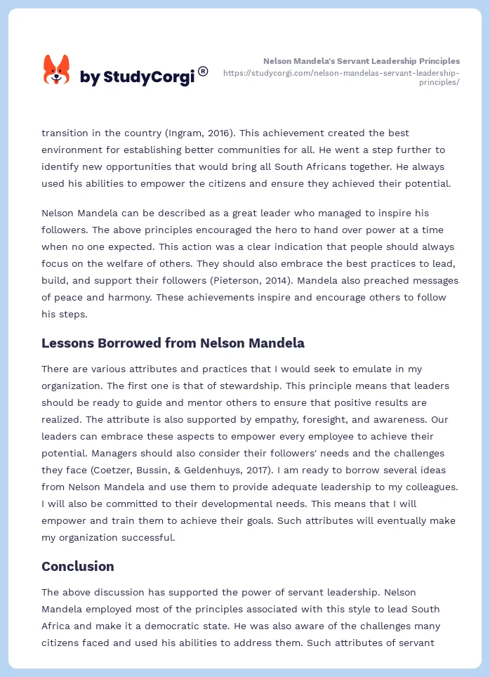Nelson Mandela's Servant Leadership Principles. Page 2