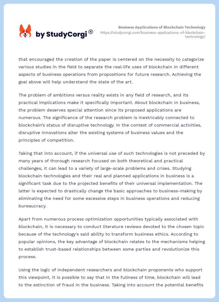 Business Applications of Blockchain Technology. Page 2