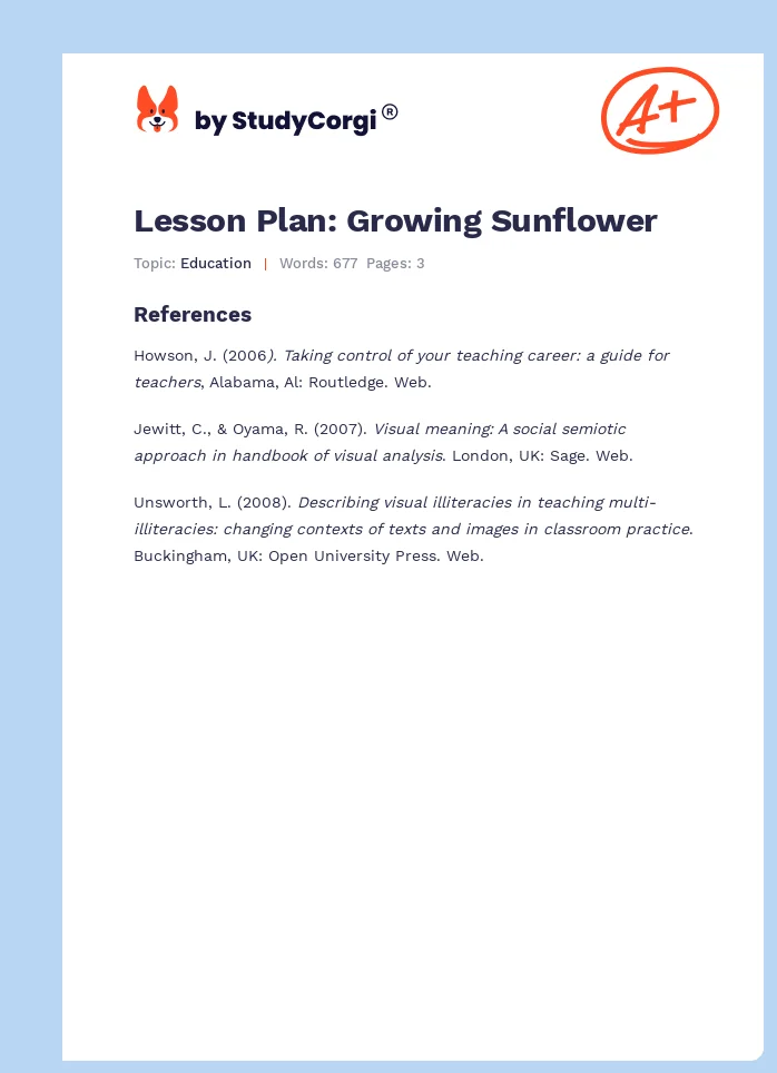 Lesson Plan: Growing Sunflower. Page 1