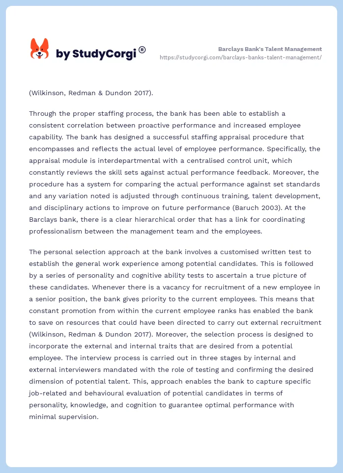 Barclays Bank's Talent Management. Page 2