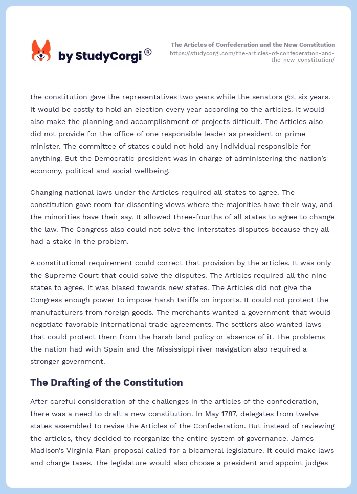 The Articles of Confederation and the New Constitution. Page 2
