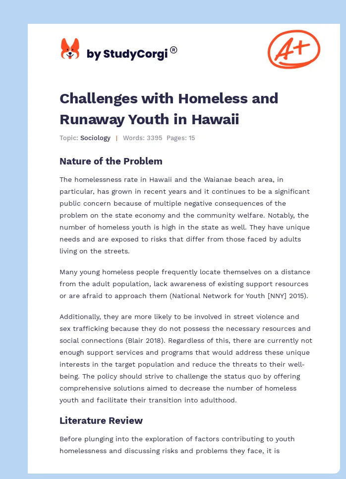 Challenges with Homeless and Runaway Youth in Hawaii. Page 1