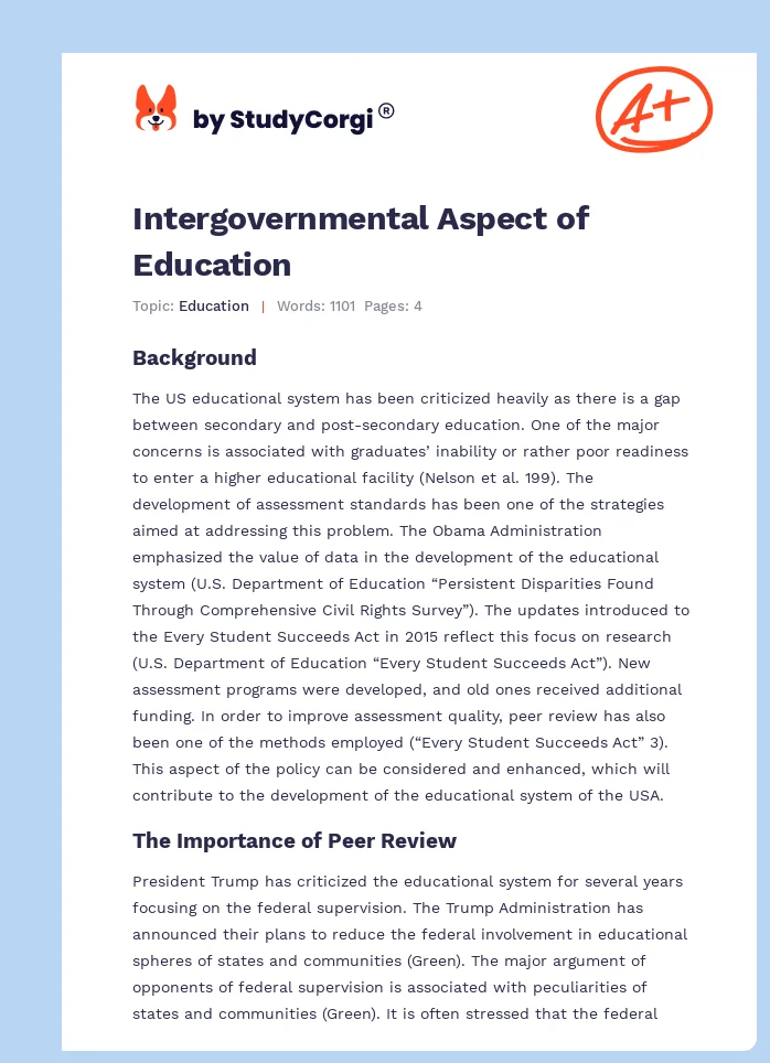 Intergovernmental Aspect of Education. Page 1