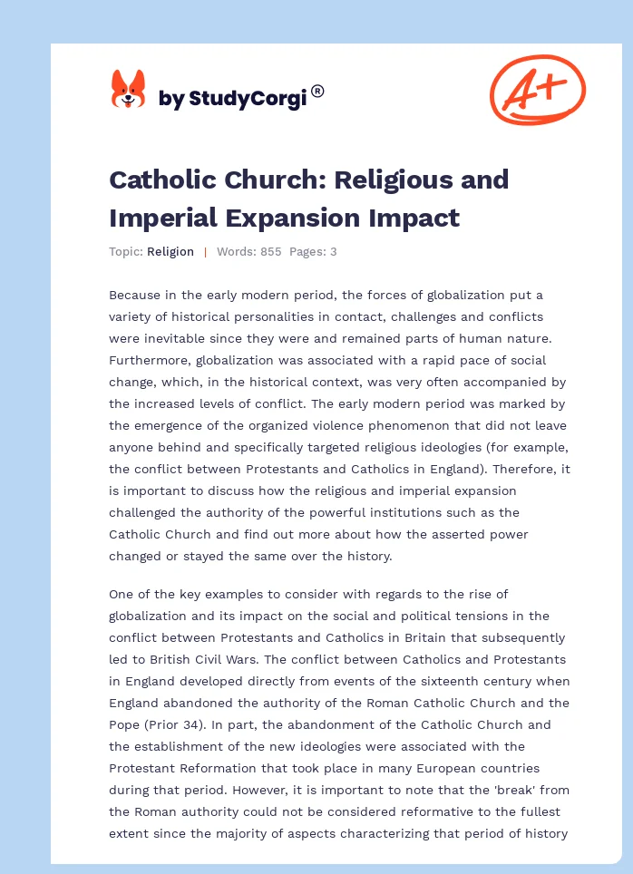 Catholic Church: Religious and Imperial Expansion Impact. Page 1