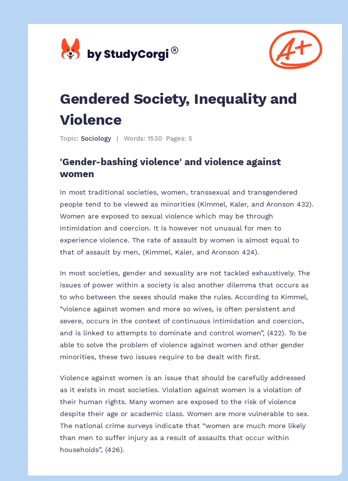 Gendered Society, Inequality and Violence. Page 1