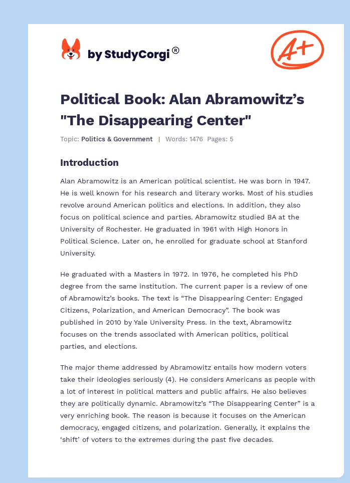 Political Book: Alan Abramowitz’s "The Disappearing Center". Page 1