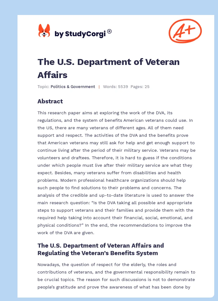 The U.S. Department of Veteran Affairs. Page 1