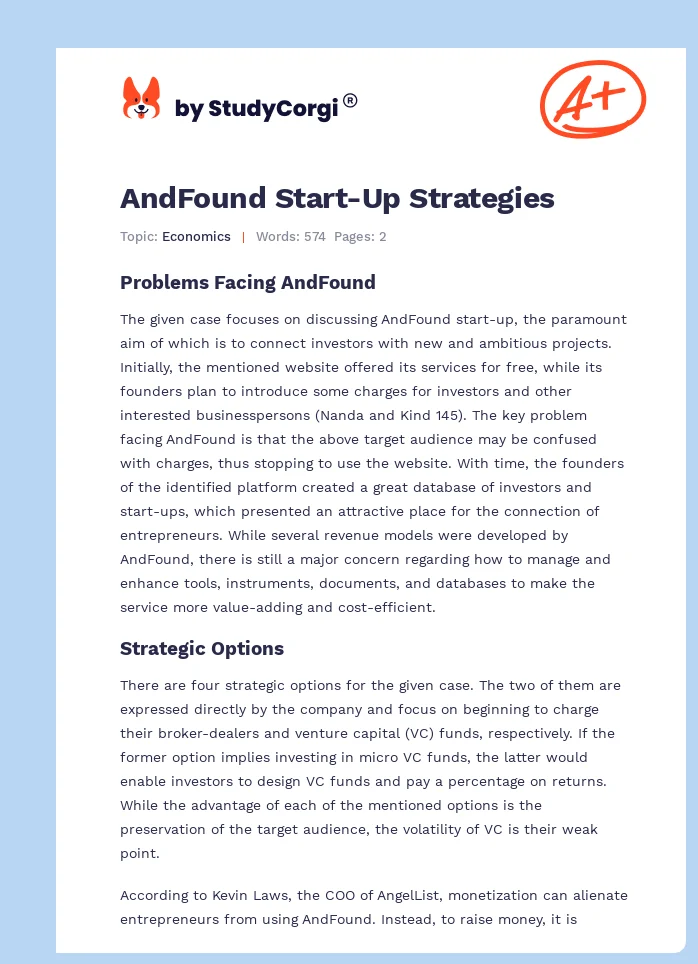 AndFound Start-Up Strategies. Page 1