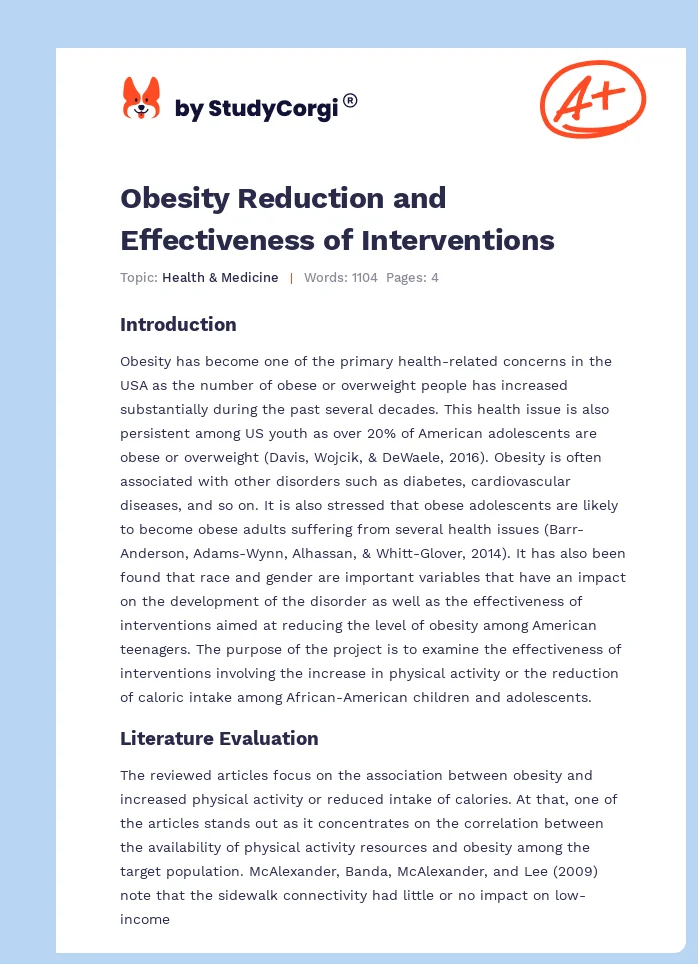 Obesity Reduction and Effectiveness of Interventions. Page 1