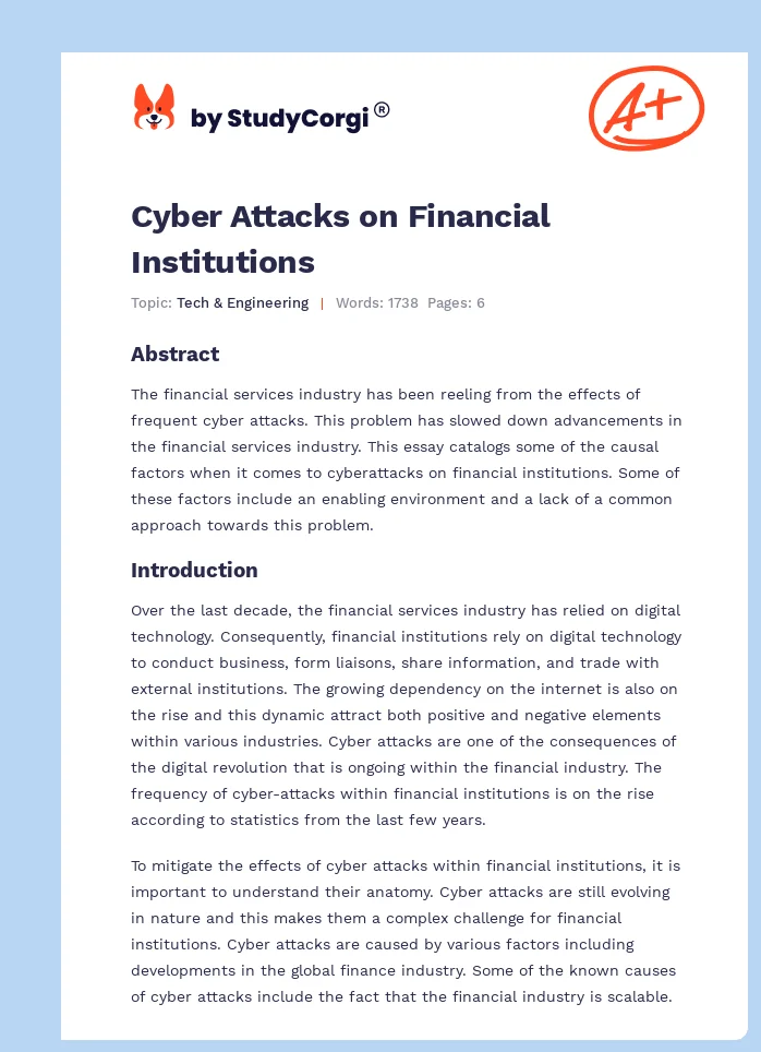 Cyber Attacks on Financial Institutions. Page 1