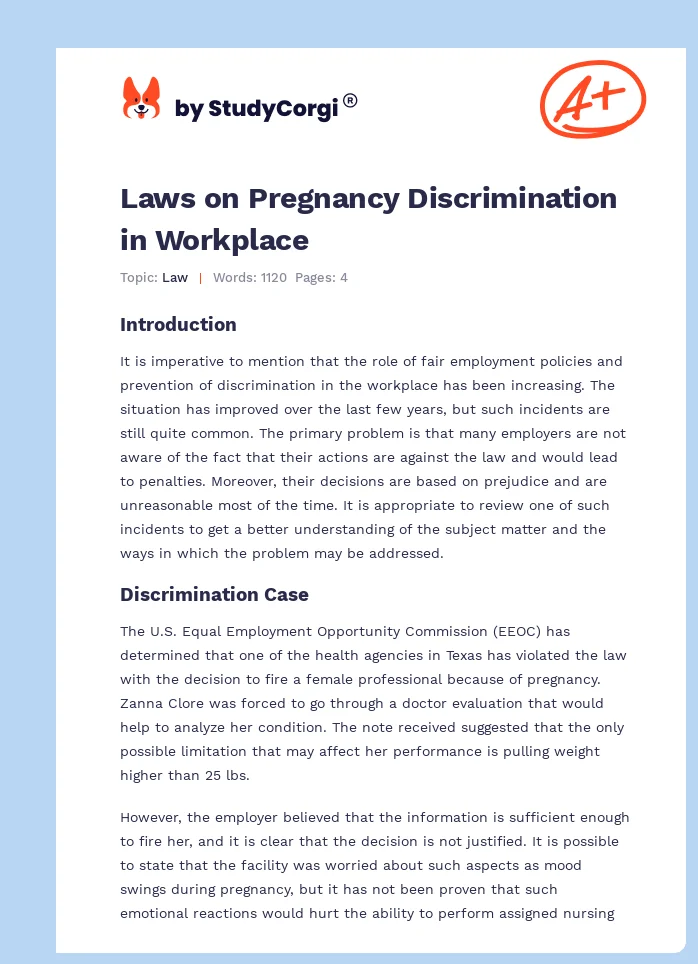 Laws on Pregnancy Discrimination in Workplace. Page 1